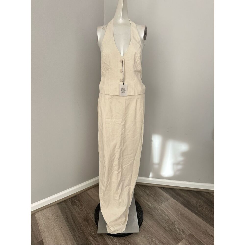 NWT All The Ways Linen Sleeveless Top and Maxi Skirt Set 2 Pcs Cream Medium